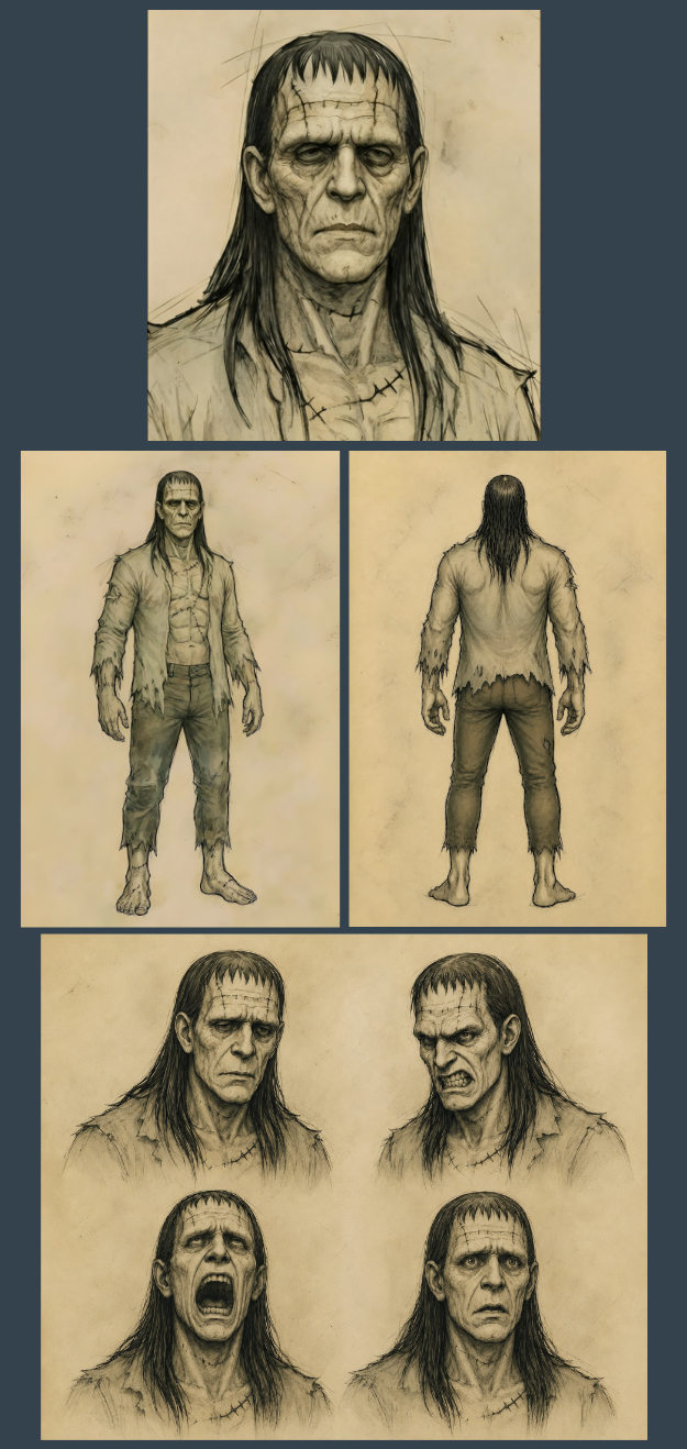 Frankenstein creature character model views